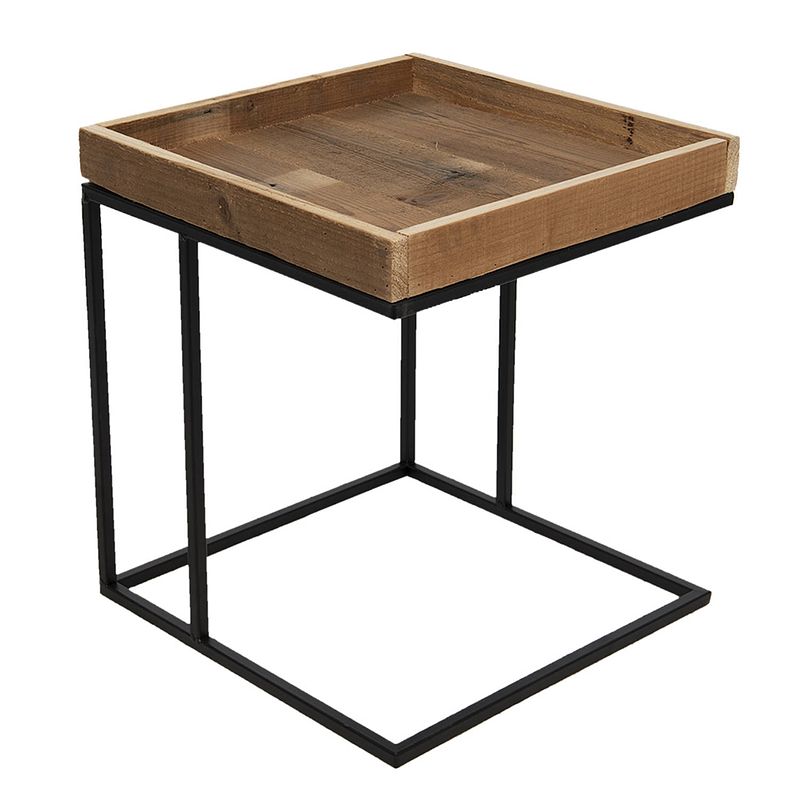 Foto van Clayre & eef bijzettafel 64716 40*40*45 cm - zwart ijzer, hout zwart side table tafeltje