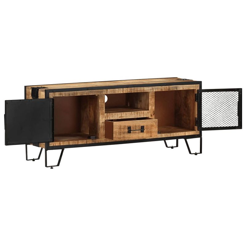 Foto van The living store houten tv-kast industriële stijl - 110 x 31 x 46 cm - ruw mangohout - opbergruimte