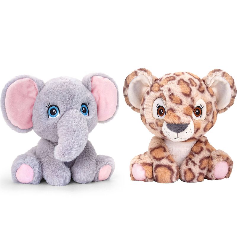 Foto van Pluche knuffels combi-set dieren panter en olifant 25 cm - knuffeldier