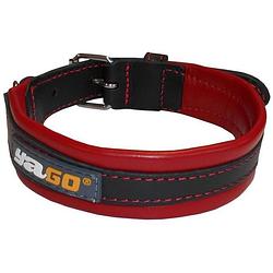 Foto van Yago zwart en rood lederen halsband zacht en verstelbaar voor middelgrote hond, maat m 34-43 cm