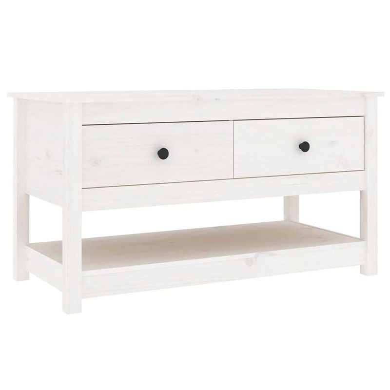 Foto van The living store salontafel grenenhout - wit - 102 x 49 x 55 cm - opbergruimte