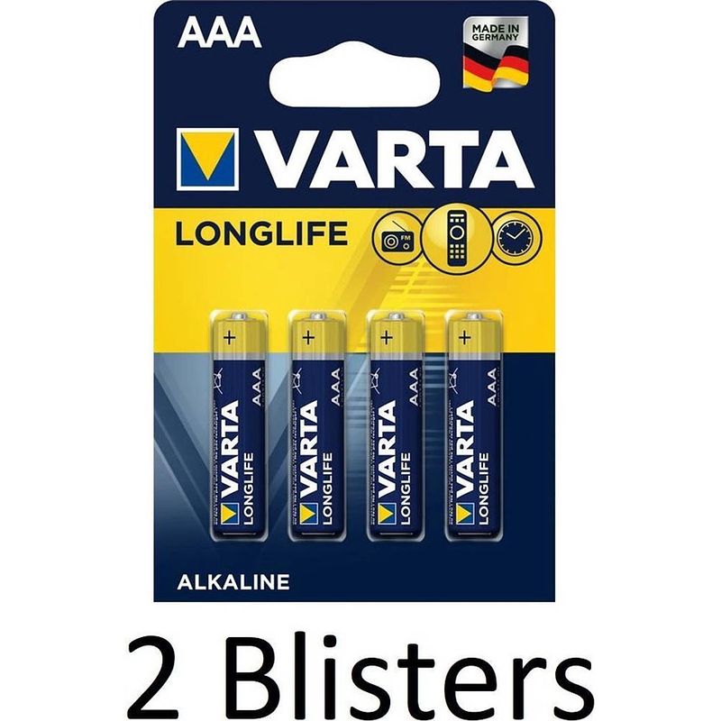 Foto van 8 stuks (2 blisters a 4 st) varta longlife aaa batterijen