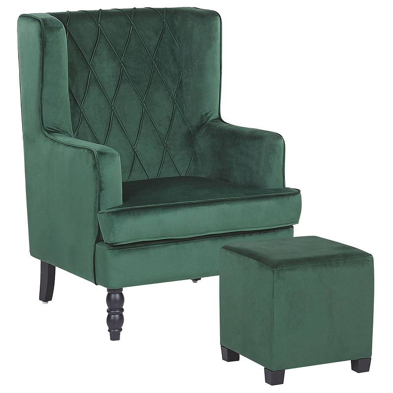 Foto van Beliani sandset - fauteuil met hocker-groen-fluweel