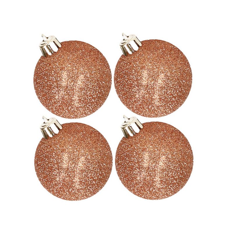 Foto van 4x stuks kunststof glitter kerstballen koper 10 cm - kerstbal