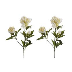 Foto van 2x stuks kunstbloem pioenrozen takken 70 cm wit - kunstbloemen
