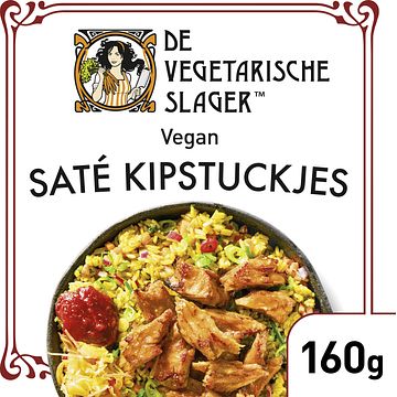 Foto van De vegetarische slager sate kipstuckjes vegan 160g bij jumbo