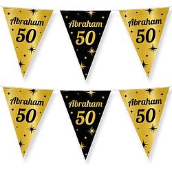 Foto van 3x stuks paperdreams vlaggenlijn - luxe abraham/50 jaar feest- 10m - goud/zwart - folie - vlaggenlijnen