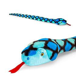 Foto van Pluche knuffel dier slang blauw 100 cm - knuffeldier