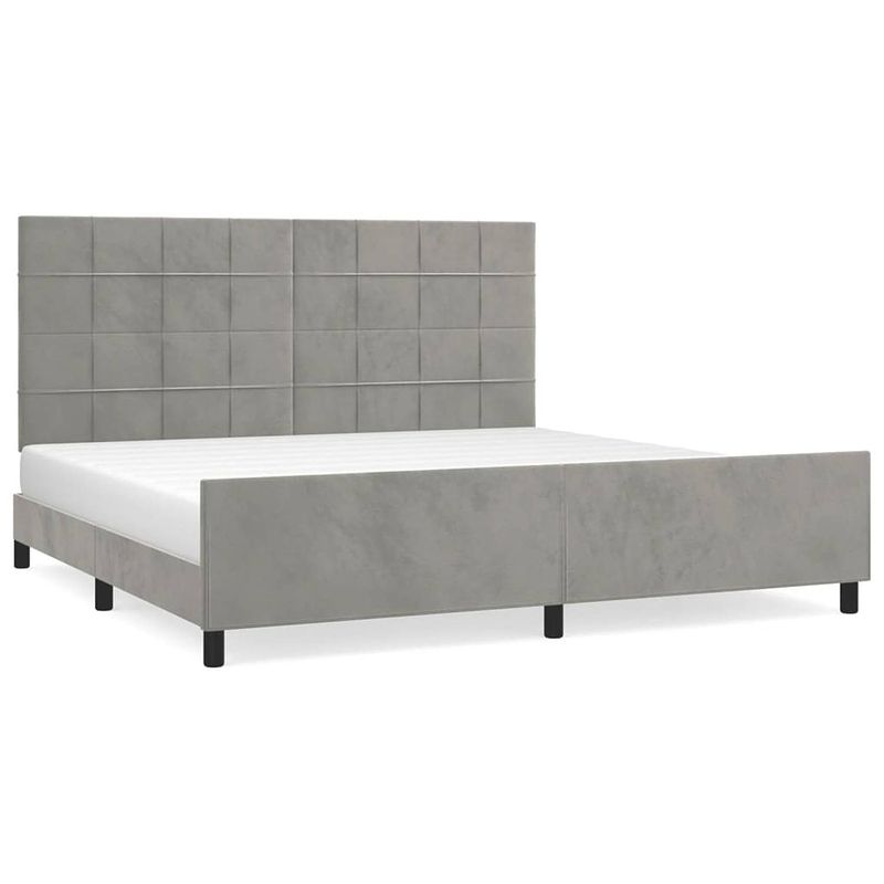 Foto van The living store bedframe multiplex lattenbodem - lichtgrijs - 203 x 206 x 118/128 cm - verstelbare hoogte -