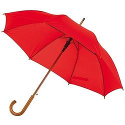 Foto van Rode luxe paraplu met houten handvat in haakvorm 103 cm - paraplu - regen