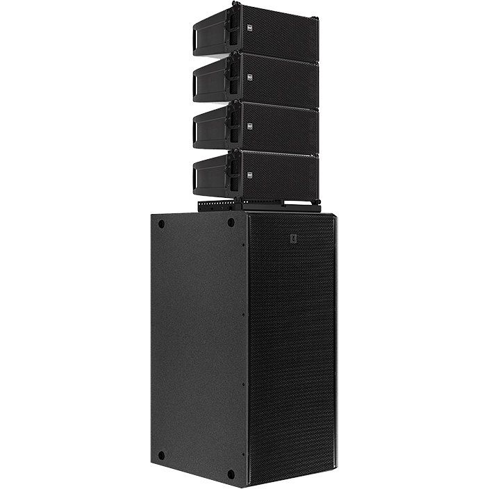 Foto van Rcf sub 8008-as met gestapelde hdl 6-a line array