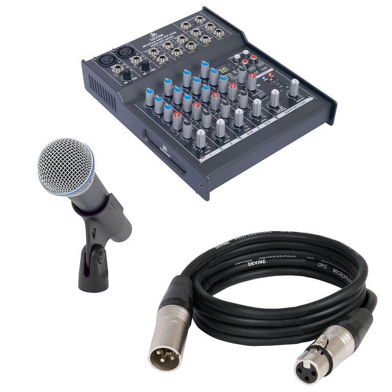 Foto van Shure beta 58a met mixer en kabel