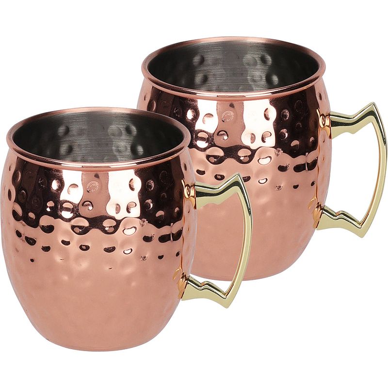 Foto van Excellent houseware moscow mule bekers - 2x - rvs - koperkleurig - 500 ml - cocktailglazen - cocktailglazen