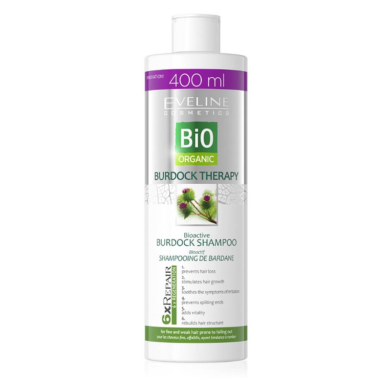 Foto van Eveline cosmetics bio burdock therapy bioactive shampoo 400ml.