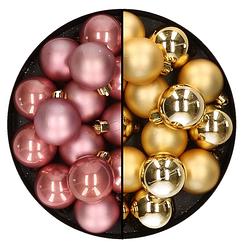 Foto van 32x stuks kunststof kerstballen mix van oudroze en goud 4 cm - kerstbal