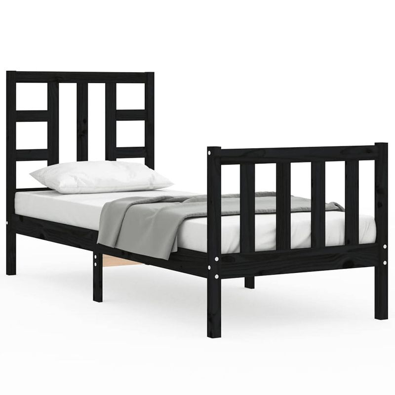 Foto van The living store bedframe - massief grenenhout - 195.5 x 80.5 x 100 cm - zwart