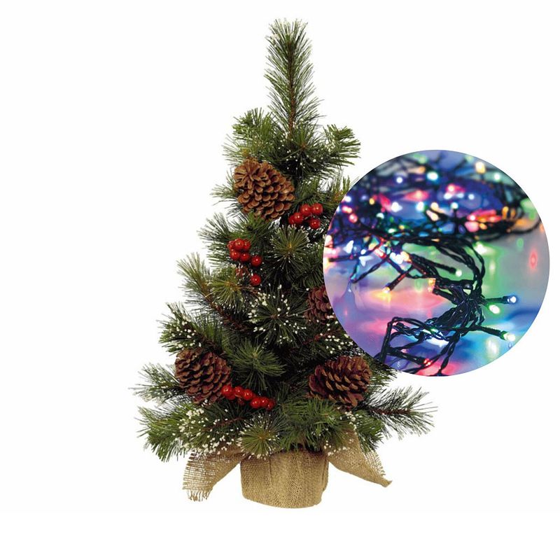 Foto van Mini kerstboom 45 cm - met kerstverlichting gekleurd 300 cm - 40 leds - kunstkerstboom