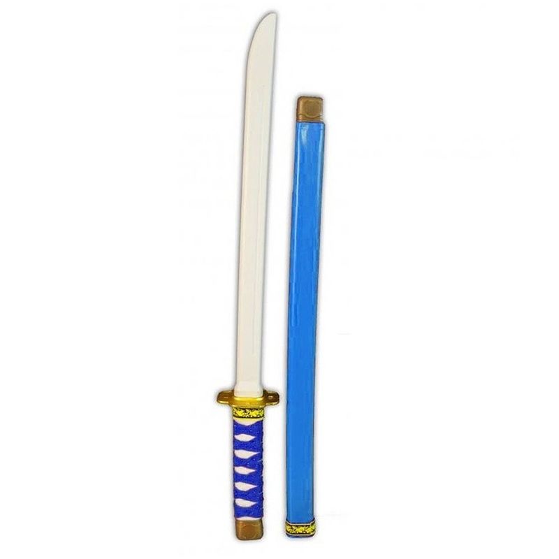 Foto van Plastic blauw/goud ninja/ samurai zwaard 60 cm - verkleedattributen