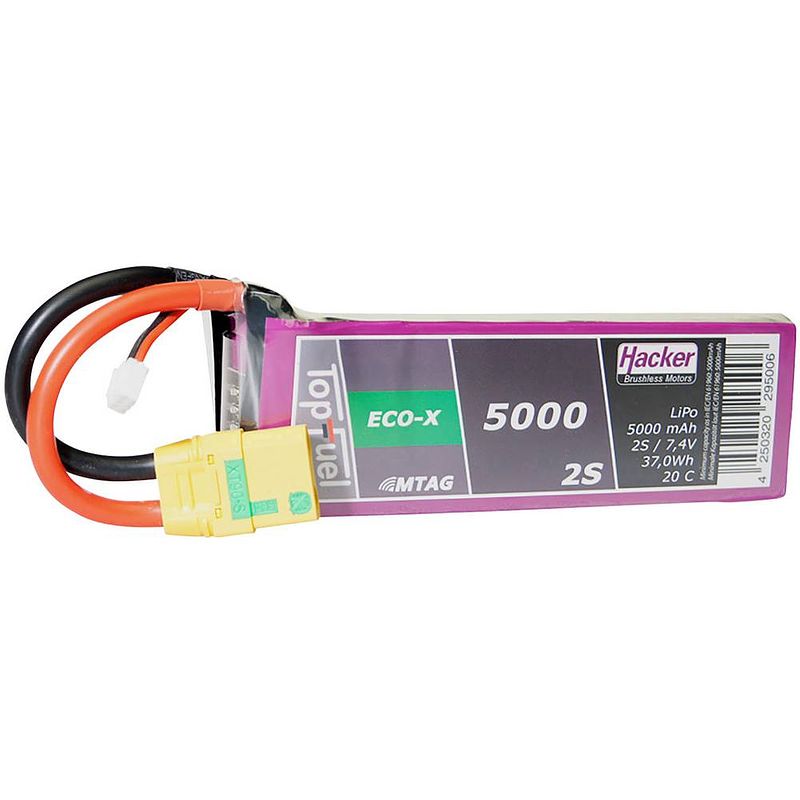 Foto van Hacker lipo accupack 7.4 v 5000 mah aantal cellen: 2 20 c softcase xt90