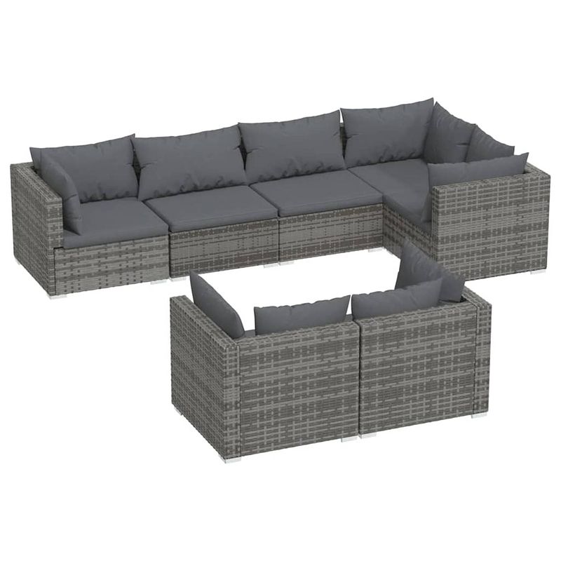 Foto van Vidaxl 7-delige loungeset met kussens poly rattan grijs