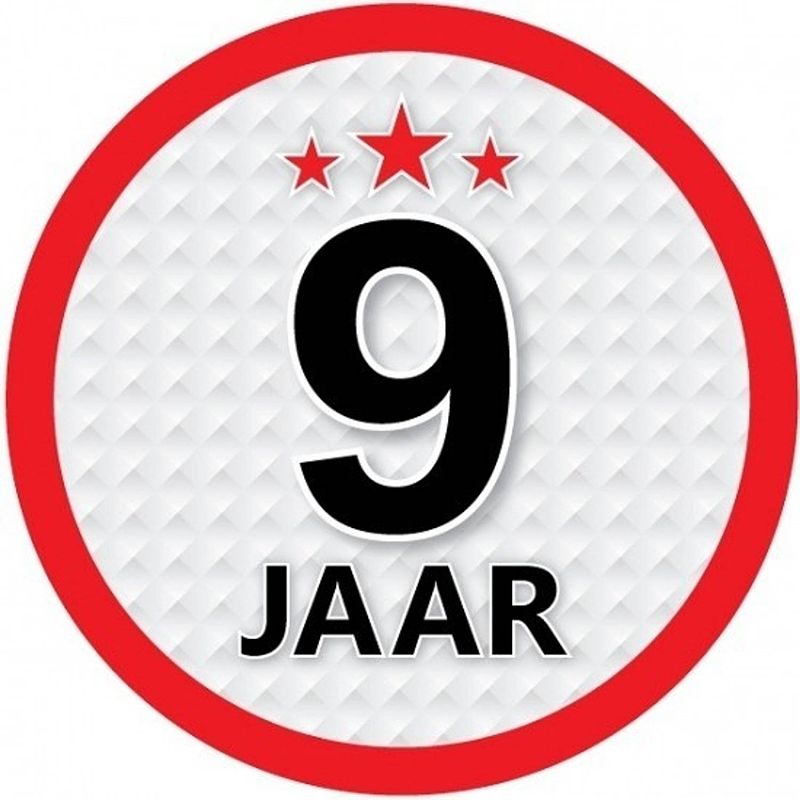 Foto van 10x 9 jaar leeftijd stickers rond 15 cm verjaardag versiering - feeststickers