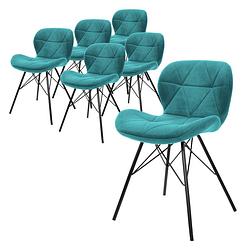 Foto van Ml-design set van 6 eetkamerstoelen met rugleuning, turquoise, keukenstoel met fluwelen bekleding, gestoffeerde stoel