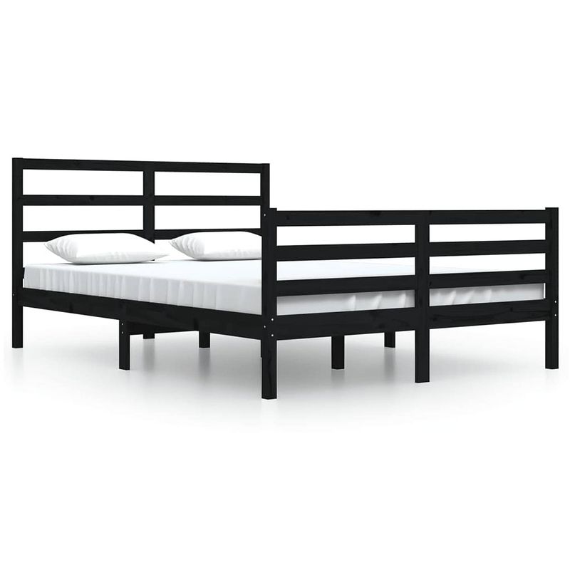 Foto van The living store houten bedframe - bedframes - 205.5 x 165.5 x 100 cm - massief grenen - zwart