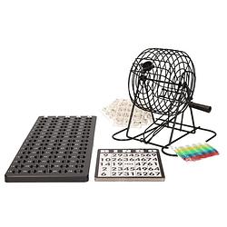 Foto van Bingospel zwart/wit 1-75 met bingomolen, 168 bingokaarten en 2 bingostiften - kansspelen