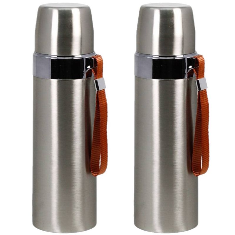 Foto van 2x stuks rvs thermosflessen / isoleerflessen zilver 0.5 l - thermosflessen