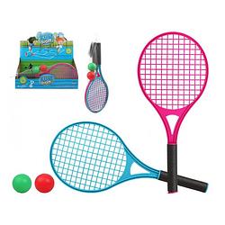 Foto van Tennis set/beachball set blauw/rood met 2 ballen voor kinderen - badmintonsets
