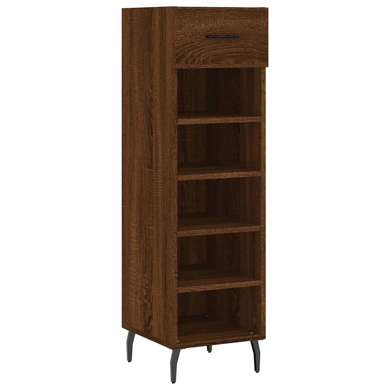 Foto van The living store schoenenkast - bruineiken - 30 x 35 x 105 cm - duurzaam hout - 1 lade - 5 open vakken