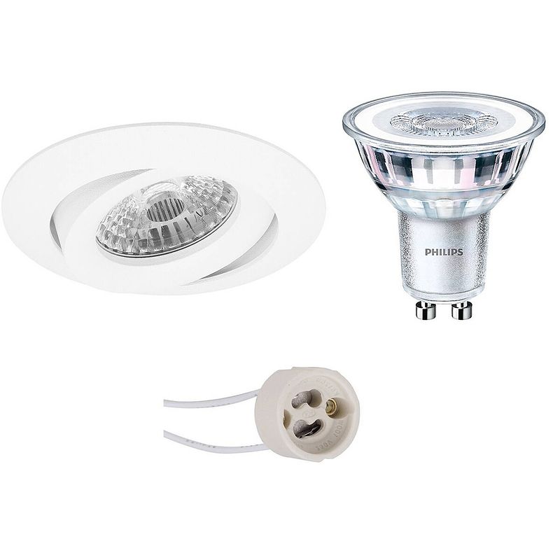 Foto van Led spot set - pragmi uranio pro - gu10 fitting - inbouw rond - mat wit - kantelbaar - ø82mm - philips - corepro 830 36d