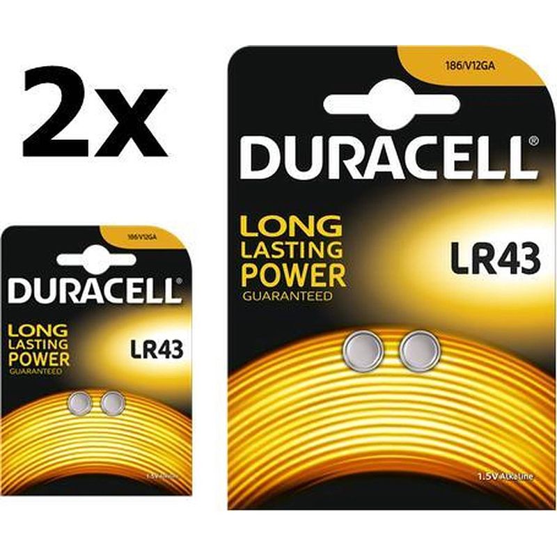 Foto van 4 stuks (2 blisters a 2st) - duracell g12 / lr43 / 186 batterij