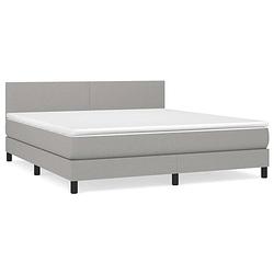 Foto van The living store boxspringbed - the living store luxe stoffen bed 180x200 cm - lichtgrijs - pocketvering matras -