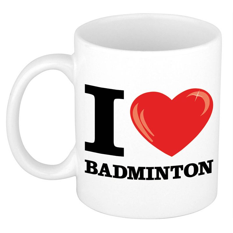 Foto van I love badminton cadeau mok / beker 300 ml - feest mokken