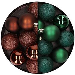 Foto van 24x stuks kunststof kerstballen mix van donkerbruin en donkergroen 6 cm - kerstbal