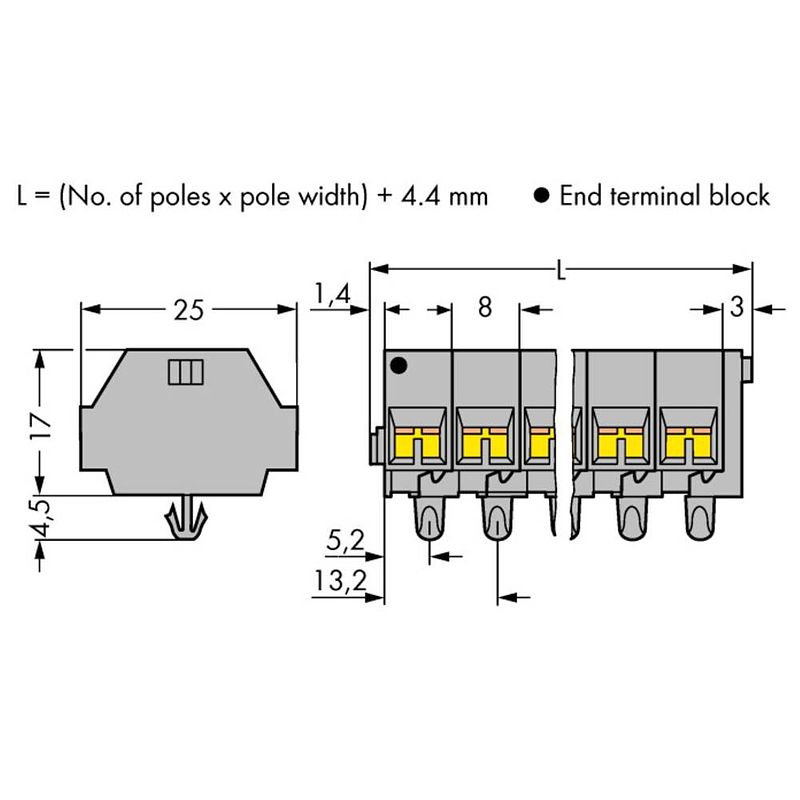 Foto van Wago 260-259 klemstrook 8 mm spanveer toewijzing: l grijs 25 stuk(s)