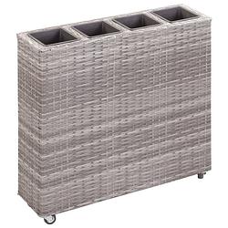 Foto van Vidaxl plantenbak verhoogd met 4 potten 80x22x79 cm poly rattan grijs