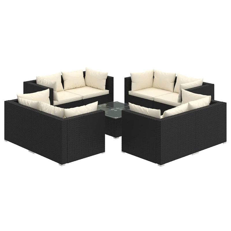 Foto van Vidaxl 9-delige loungeset met kussens poly rattan zwart