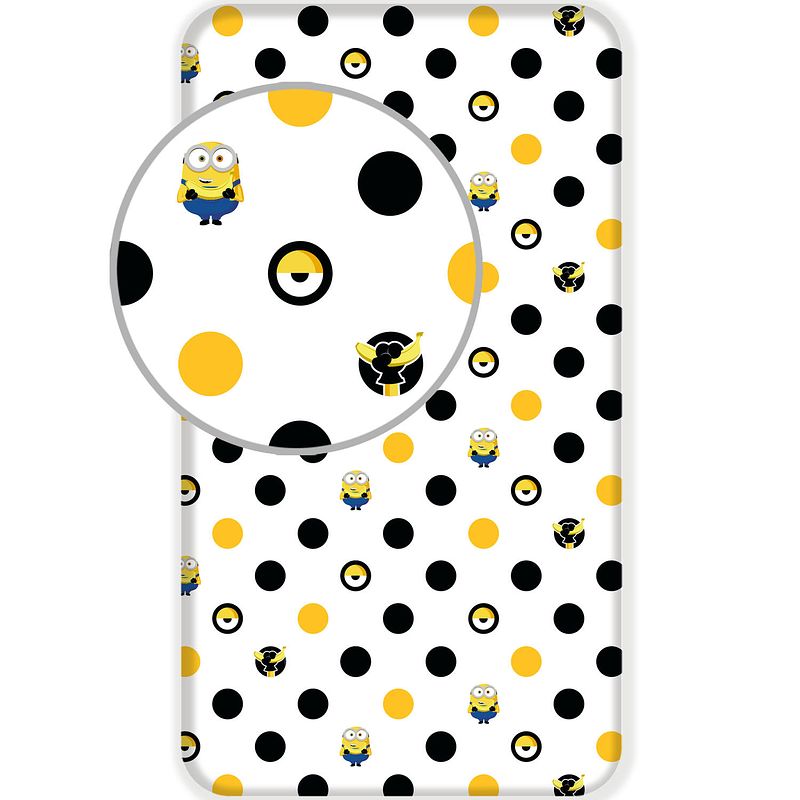 Foto van Minions 2 hoeslaken dots - eenpersoons - 90 x 200 cm - wit