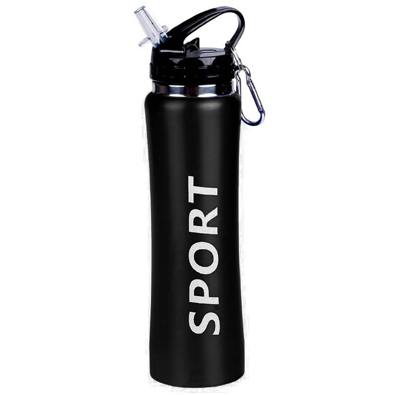 Foto van Sport bidon drinkfles/waterfles sport print zwart 600 ml - drinkflessen