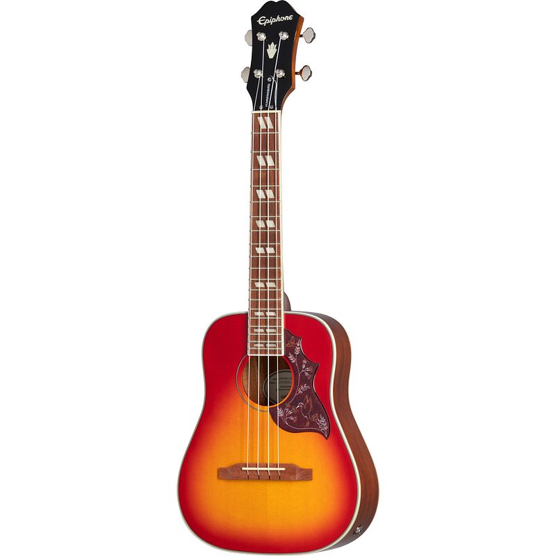 Foto van Epiphone hummingbird studio ukulele tenor faded cherry burst