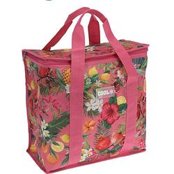 Foto van Medium size koeltas voor lunch tropical flowers roze/creme 34 x 16 x 36 cm 16 liter - koeltas