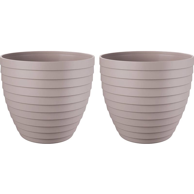 Foto van Juypal bloempot/plantenpot florenzia - 2x - taupe - kunststof - d30 x h26,8 cm - voor buiten/binnen - plantenpotten