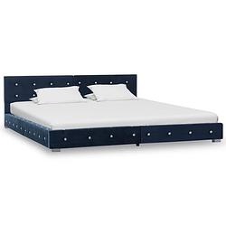 Foto van The living store bedframe - klassiek blauw - 214.5 x 174 x 64 cm - gepoedercoat ijzer - mdf - multiplex - fluweel