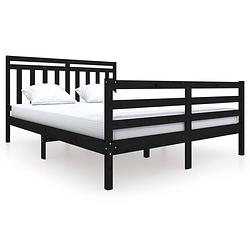 Foto van The living store bedframe grenenhout - 205.5 x 166 x 100 cm - zwart