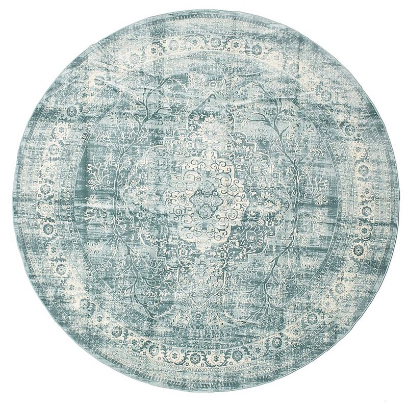 Foto van Vloerkleed rond vintage 140cm wit donkerblauw perzisch oosters tapijt