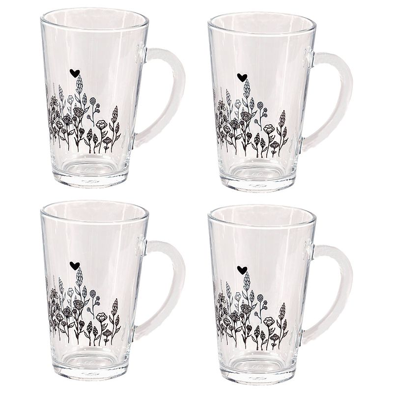 Foto van Haes deco - set van 4 mokken - 11x8x13 cm / 250 ml - glas - flora and fauna