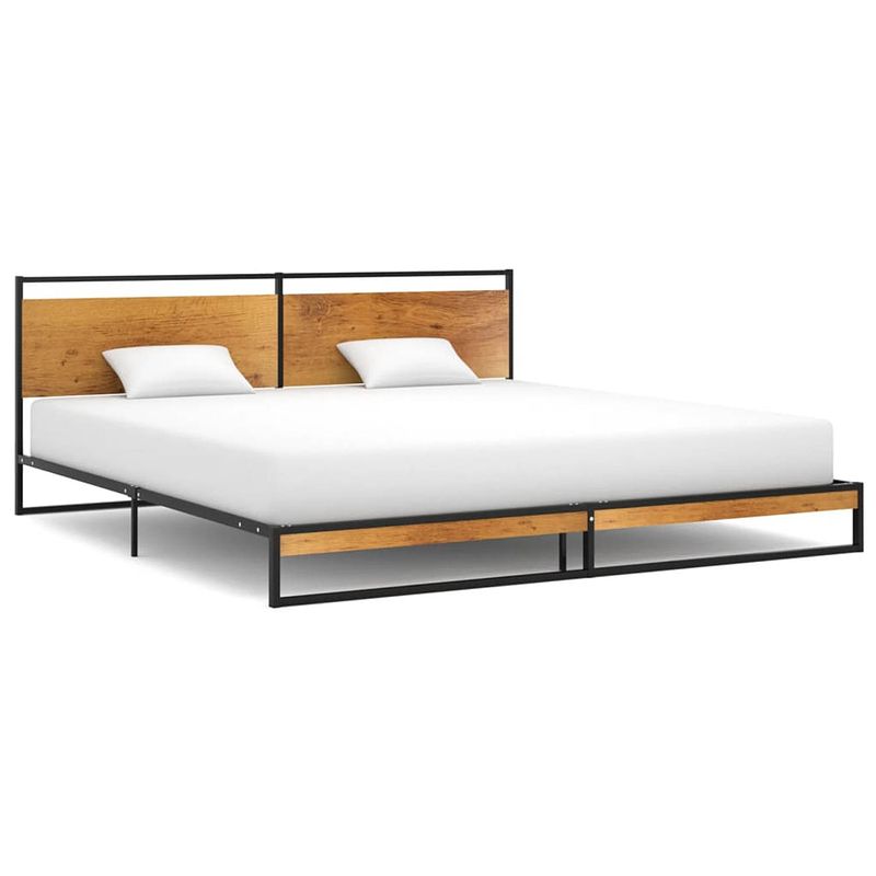 Foto van The living store metalen bedframe - zwart - 208 x 204 x 82.5 cm - massieve constructie