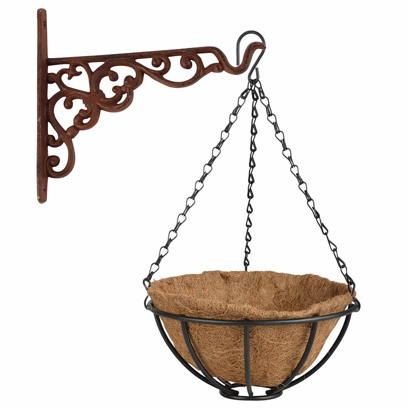 Foto van Hanging basket 25 cm met metalen muurhaak en kokos inlegvel - plantenbakken